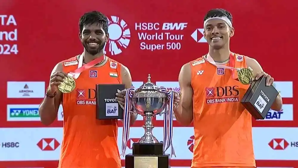 Indian badminton stars Satwik and Chirag have added another feather to their cap by winning the Thailand Open Super 500 title.